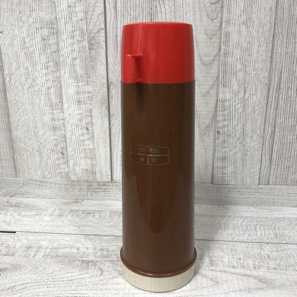 Vintage Retro Thermos Brown Red King Seeley Filler 24F Stopper 722 Cup 84A73